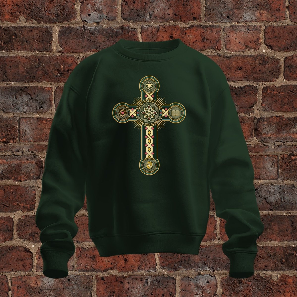 crewneck sweatshirt - Five Sola Cross - Sweatshirt - The Reformed Sage - #reformed# - #reformed_gifts# - #christian_gifts#