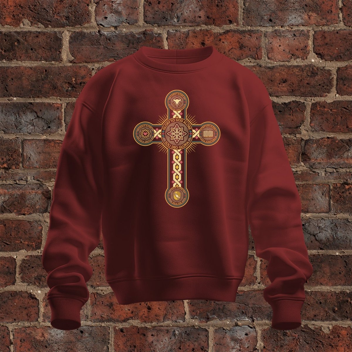 crewneck sweatshirt - Five Sola Cross - Sweatshirt - The Reformed Sage - #reformed# - #reformed_gifts# - #christian_gifts#