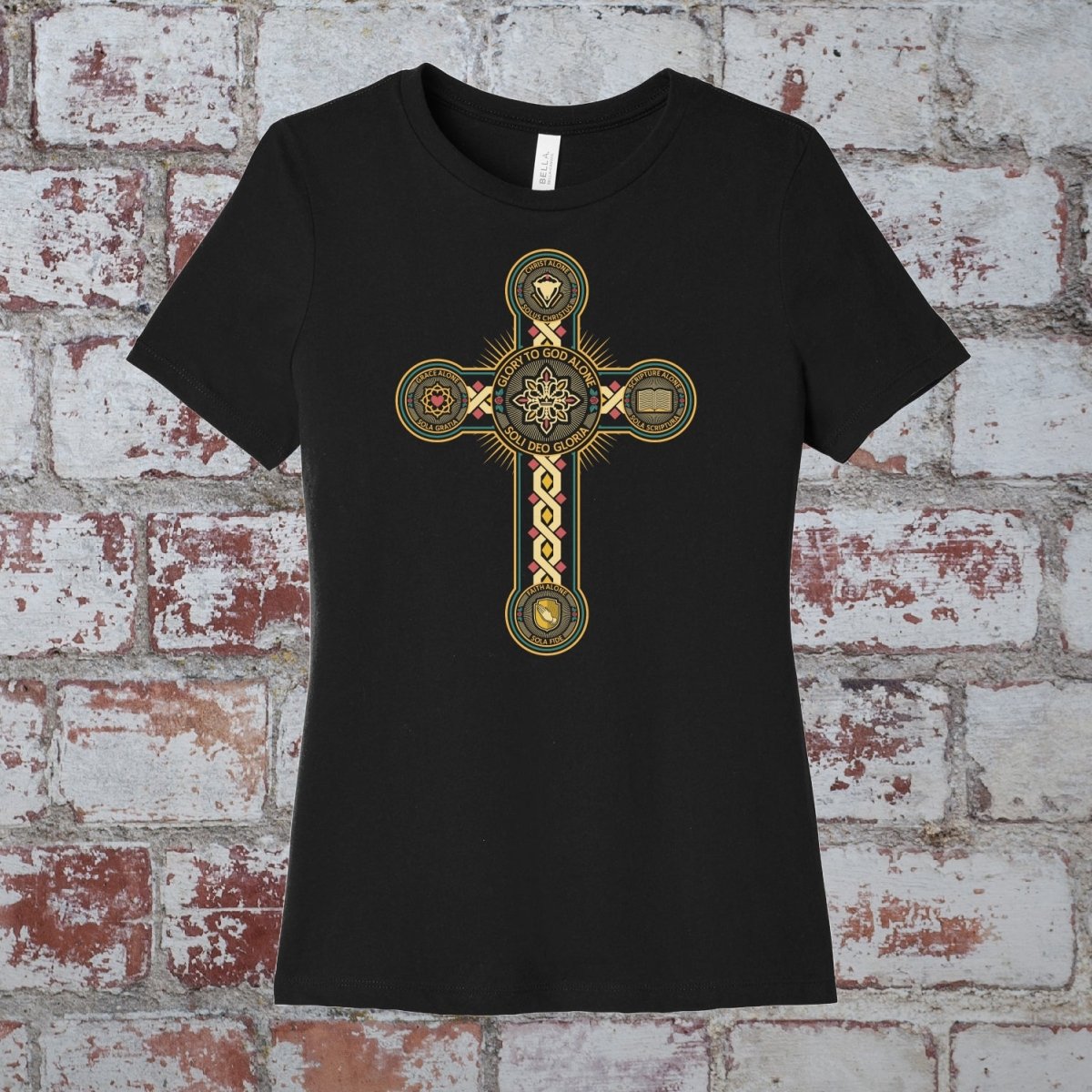 wshirt - Five Sola Cross - Womens Tee - The Reformed Sage - #reformed# - #reformed_gifts# - #christian_gifts#