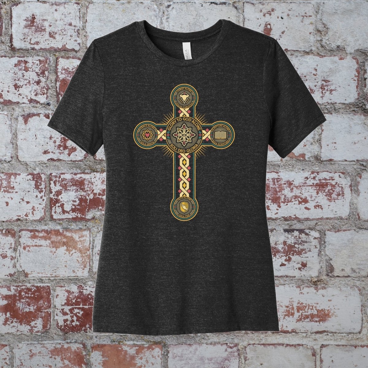 wshirt - Five Sola Cross - Womens Tee - The Reformed Sage - #reformed# - #reformed_gifts# - #christian_gifts#