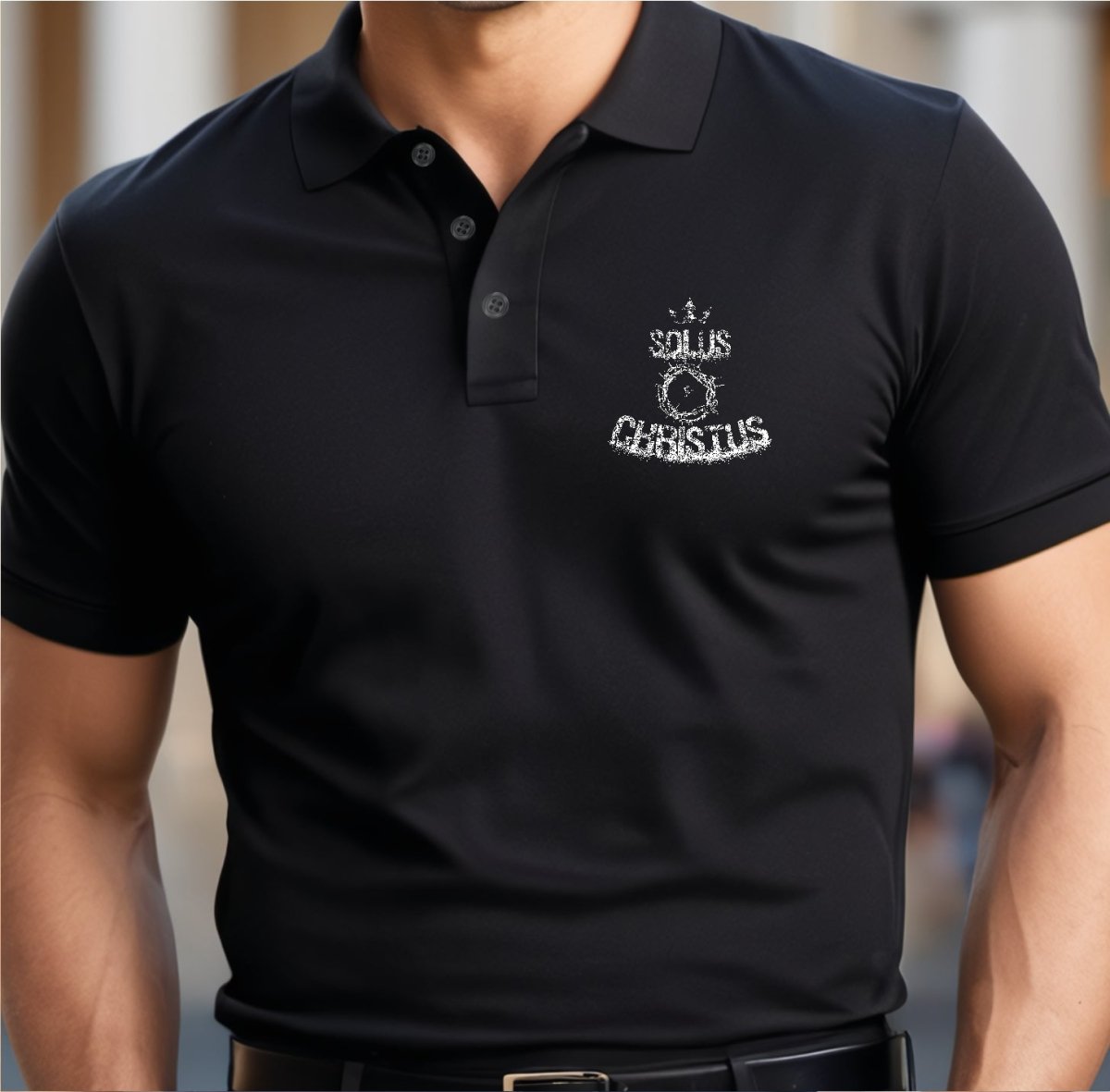 MPolo - Solus Christus Grunge - Men's Polo - The Reformed Sage - #reformed# - #reformed_gifts# - #christian_gifts#