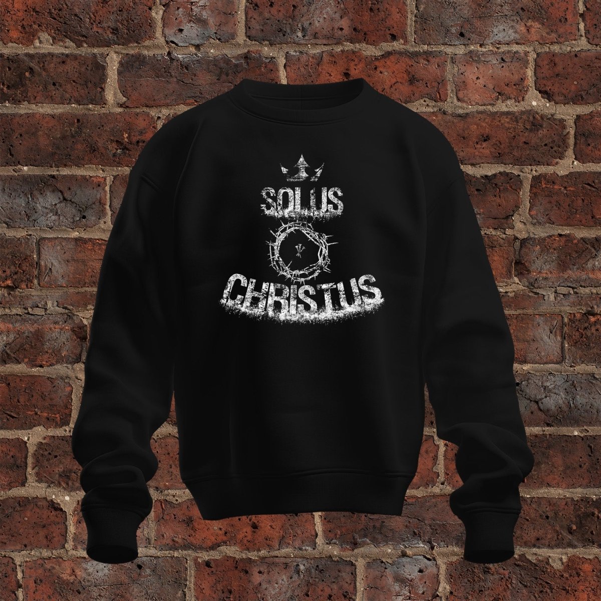 crewneck sweatshirt - Solus Christus Grunge - Sweatshirt - The Reformed Sage - #reformed# - #reformed_gifts# - #christian_gifts#