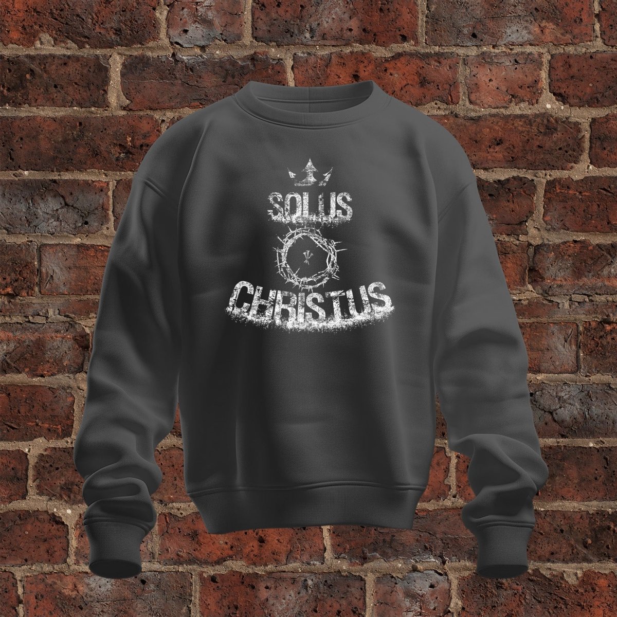 crewneck sweatshirt - Solus Christus Grunge - Sweatshirt - The Reformed Sage - #reformed# - #reformed_gifts# - #christian_gifts#