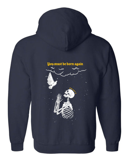 Zip up hoodie - Born Again - Zip Hoodie - The Reformed Sage - #reformed# - #reformed_gifts# - #christian_gifts#